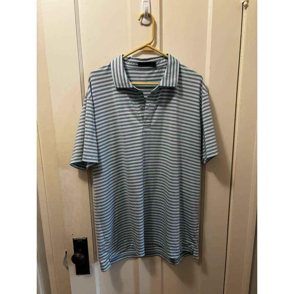 G/FORE Mens XL Performance Golf Polo Shirt Striped Light Blue Grey Short Sleeve